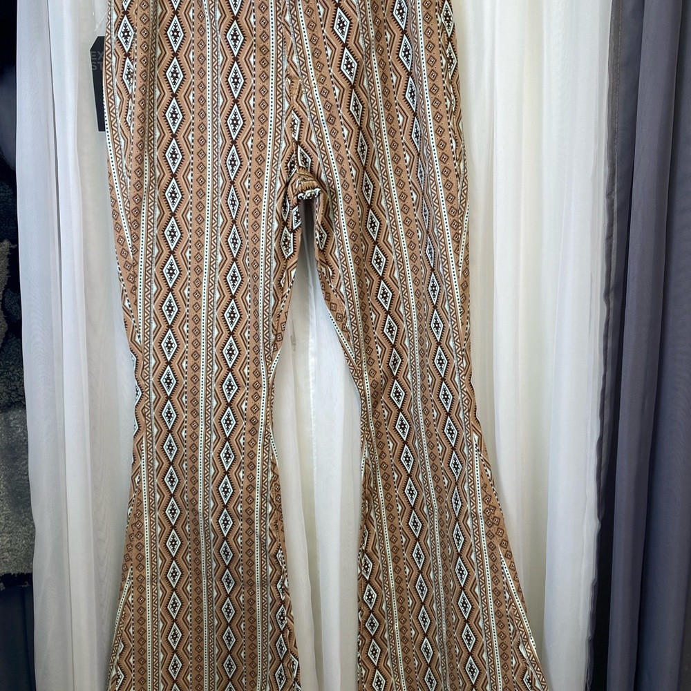 Rock & Roll Denim Aztec Flare Jeans Brown Western Boho Print Pants (NWT)